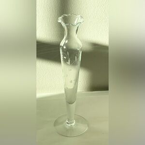 Elegant Etched, Glass Bud Vase with ruffle top